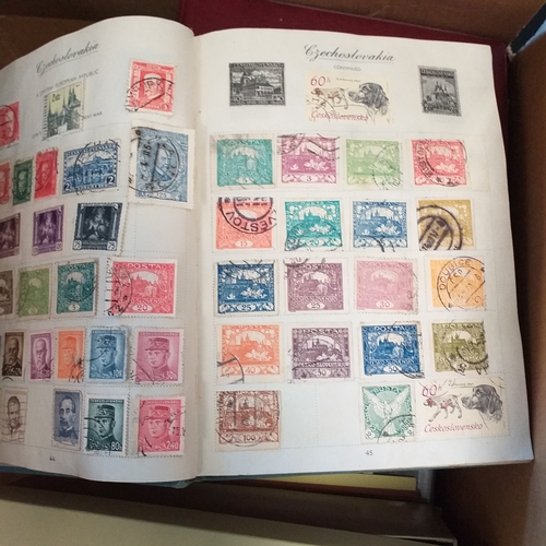 57 - Box of miscellaneous items including Royal Mail Stamp Album (circa 1940's), Whitby multi-ring album ... 