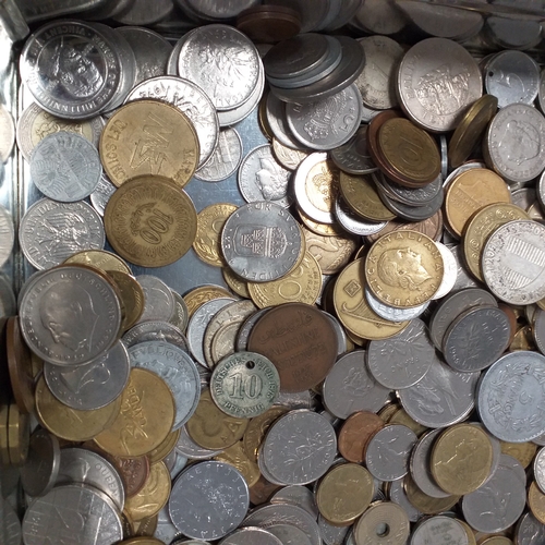 22 - Tin of world coins - 2.5kg approimately