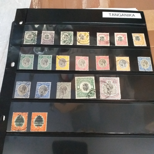 297 - Tanganika / Tanzania collection on 20+ album pages / stock cards, single sheet of KGV issues with va... 