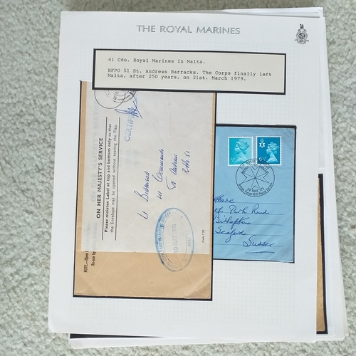 102 - GB.  Well written up 'Royal Marines' postal history collection on 50+ pages with mail from Royal Mar... 