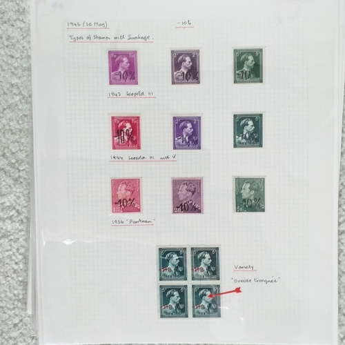 170 - Belgium. Collection of 1946 '-10%' overprints, well written up on 10 pages with blocks and errors (a... 