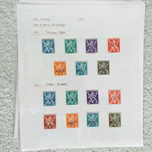 170 - Belgium. Collection of 1946 '-10%' overprints, well written up on 10 pages with blocks and errors (a... 