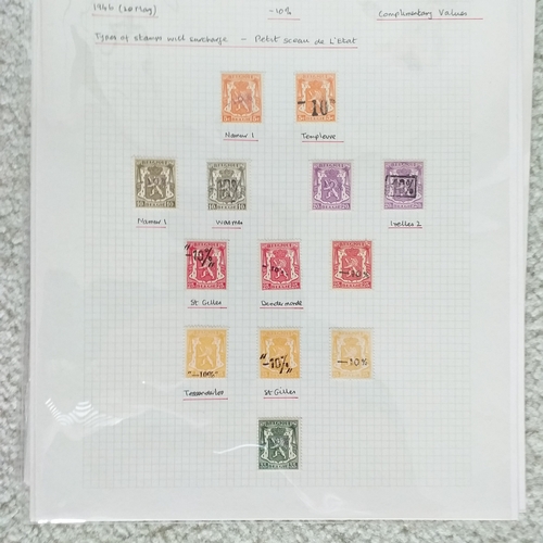 170 - Belgium. Collection of 1946 '-10%' overprints, well written up on 10 pages with blocks and errors (a... 