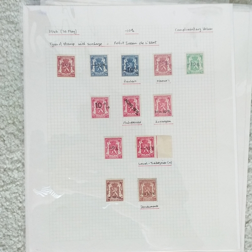 170 - Belgium. Collection of 1946 '-10%' overprints, well written up on 10 pages with blocks and errors (a... 
