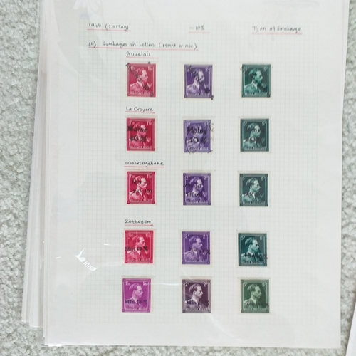 170 - Belgium. Collection of 1946 '-10%' overprints, well written up on 10 pages with blocks and errors (a... 