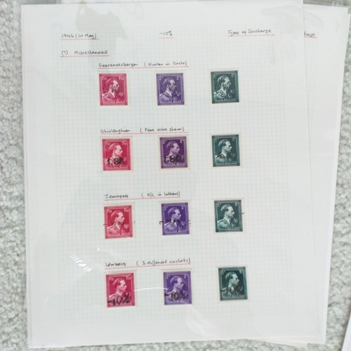170 - Belgium. Collection of 1946 '-10%' overprints, well written up on 10 pages with blocks and errors (a... 