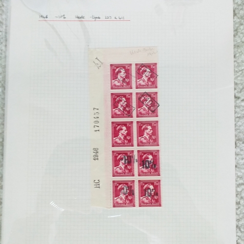 170 - Belgium. Collection of 1946 '-10%' overprints, well written up on 10 pages with blocks and errors (a... 