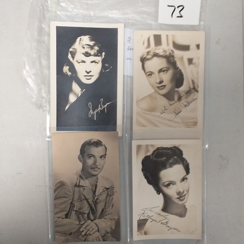 75 - Postcards - Cinema stars - 8 Hollywood stars (some with Printed signatures incl Bergman & Flynn)