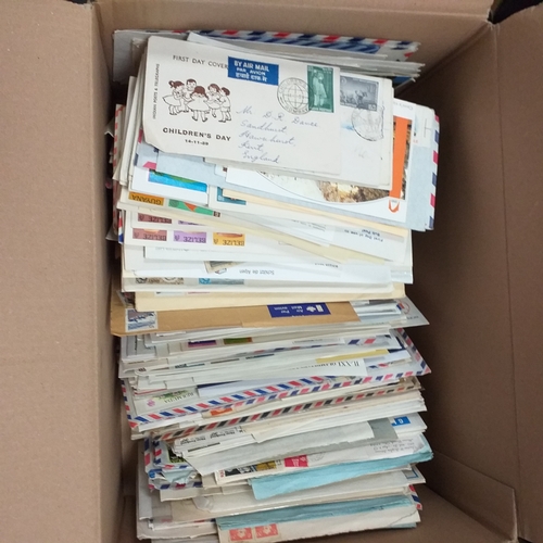 105 - Box containing a mass of world covers (some FDC's & commercial) but mostly private mail.  Viewing re... 