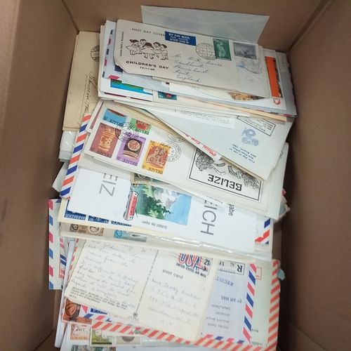 105 - Box containing a mass of world covers (some FDC's & commercial) but mostly private mail.  Viewing re... 