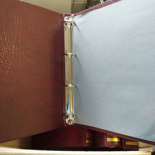 118 - Box contains 7 Stanley Gibbons Maroon 4 Ring Binders ? no leaves.  All in excellent condition.