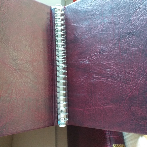118 - Box contains 7 Stanley Gibbons Maroon 4 Ring Binders ? no leaves.  All in excellent condition.