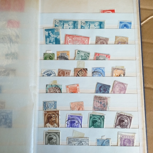 140 - Small 8 page/16 side blue stock book with a selection of odds & sods - early US, GB 2 x embossed iss... 