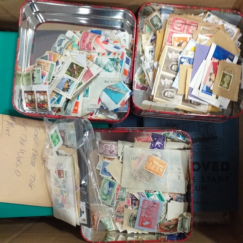 40 - Glory box, Stamps in tins, packets, old albums including GB FDC collection in Royal Mail album (1960... 