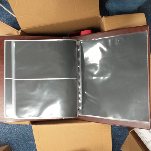 113 - Box of empty albums etc - 4 x small FD, 2 x Royal Mail Presentation Pack albums, Windsor album, Red ... 