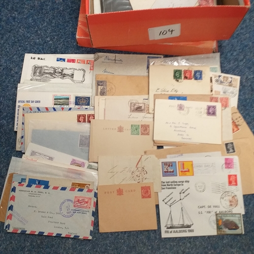 104 - Orange shoe box with a selection of postal history all previously priced to sell circa 2-5 each.