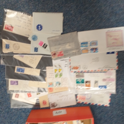 104 - Orange shoe box with a selection of postal history all previously priced to sell circa 2-5 each.