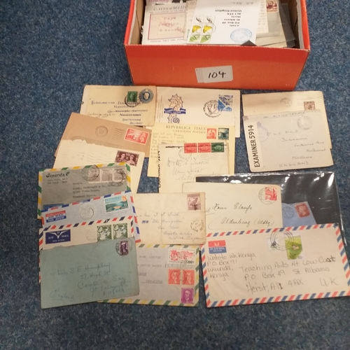 104 - Orange shoe box with a selection of postal history all previously priced to sell circa 2-5 each.