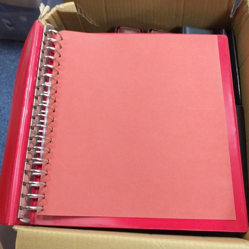113 - Box of empty albums etc - 4 x small FD, 2 x Royal Mail Presentation Pack albums, Windsor album, Red ... 