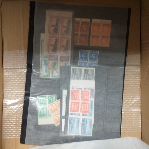1 - Box containing a huge selection of stamps on leaves and album pages, collections a number of which a... 
