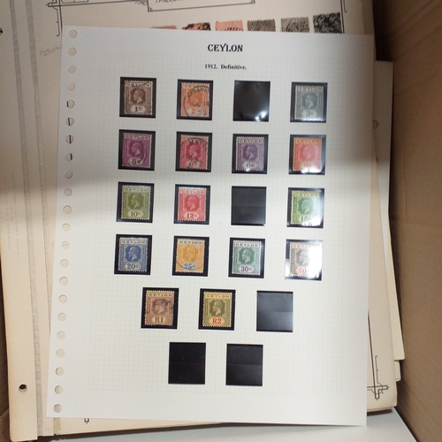 1 - Box containing a huge selection of stamps on leaves and album pages, collections a number of which a... 
