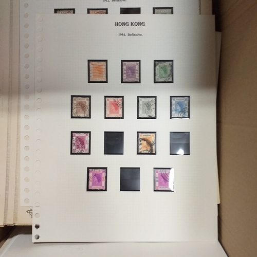 1 - Box containing a huge selection of stamps on leaves and album pages, collections a number of which a... 