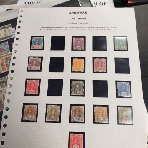 1 - Box containing a huge selection of stamps on leaves and album pages, collections a number of which a... 