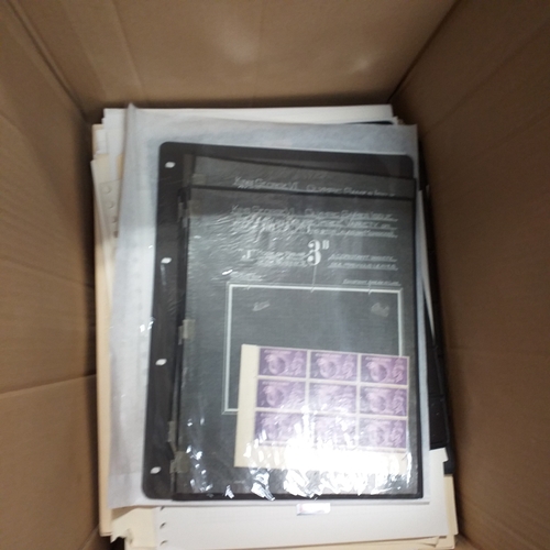 1 - Box containing a huge selection of stamps on leaves and album pages, collections a number of which a... 