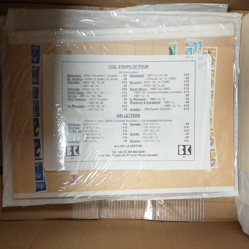 1 - Box containing a huge selection of stamps on leaves and album pages, collections a number of which a... 