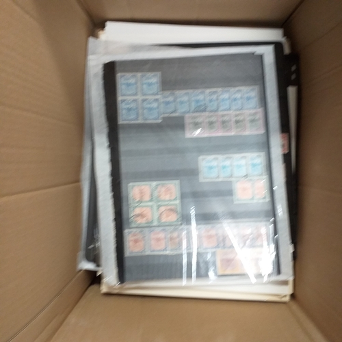 1 - Box containing a huge selection of stamps on leaves and album pages, collections a number of which a... 