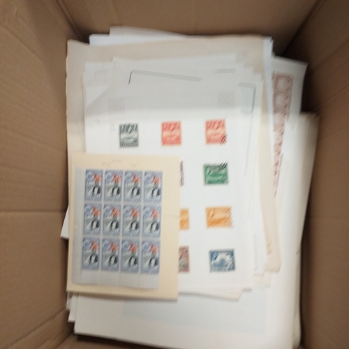 1 - Box containing a huge selection of stamps on leaves and album pages, collections a number of which a... 