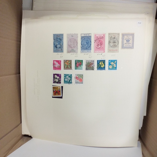 1 - Box containing a huge selection of stamps on leaves and album pages, collections a number of which a... 