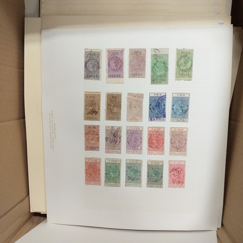 1 - Box containing a huge selection of stamps on leaves and album pages, collections a number of which a... 