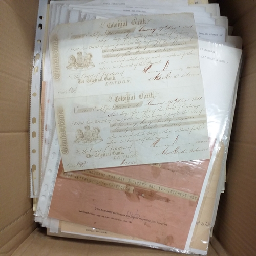 1 - Box containing a huge selection of stamps on leaves and album pages, collections a number of which a... 