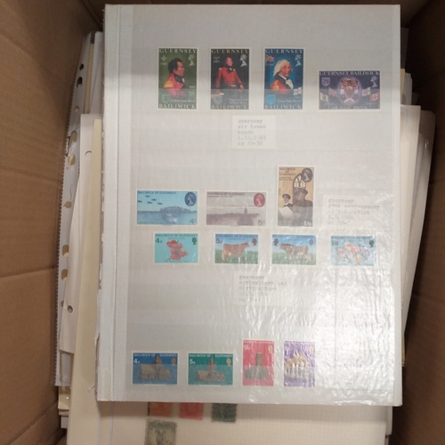 1 - Box containing a huge selection of stamps on leaves and album pages, collections a number of which a... 