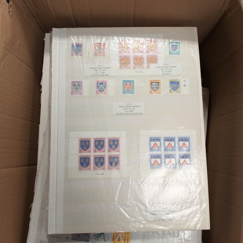 1 - Box containing a huge selection of stamps on leaves and album pages, collections a number of which a... 