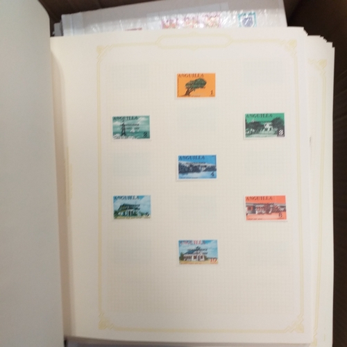 1 - Box containing a huge selection of stamps on leaves and album pages, collections a number of which a... 