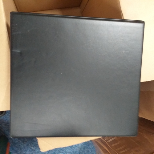 14 - Glory box - albums and stock books, box of loose stamps on/off paper, stock cards etc, empty album a... 