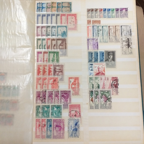 14 - Glory box - albums and stock books, box of loose stamps on/off paper, stock cards etc, empty album a... 