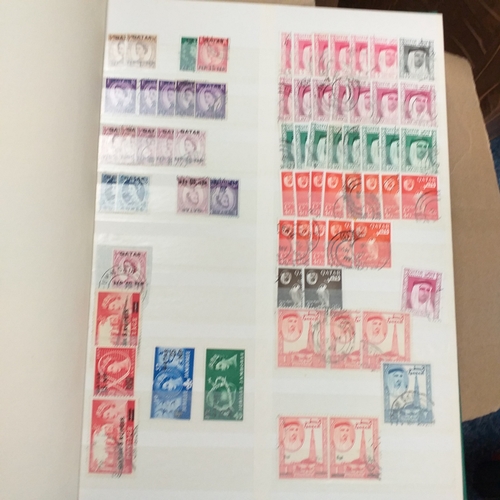 14 - Glory box - albums and stock books, box of loose stamps on/off paper, stock cards etc, empty album a... 