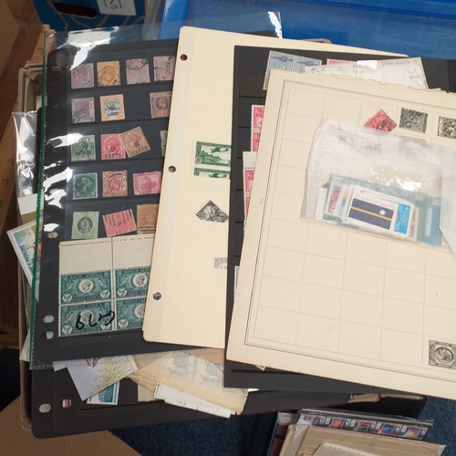14 - Glory box - albums and stock books, box of loose stamps on/off paper, stock cards etc, empty album a... 