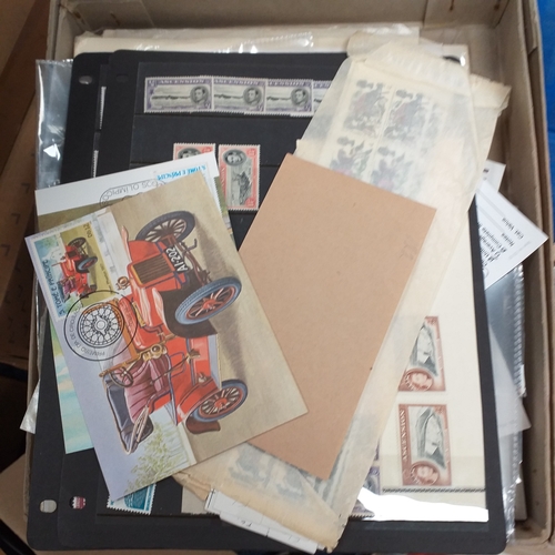 14 - Glory box - albums and stock books, box of loose stamps on/off paper, stock cards etc, empty album a... 