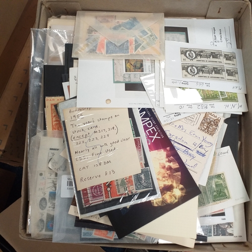 14 - Glory box - albums and stock books, box of loose stamps on/off paper, stock cards etc, empty album a... 