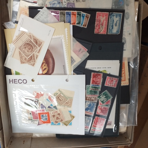 14 - Glory box - albums and stock books, box of loose stamps on/off paper, stock cards etc, empty album a... 