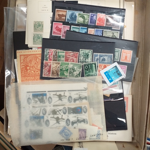 14 - Glory box - albums and stock books, box of loose stamps on/off paper, stock cards etc, empty album a... 