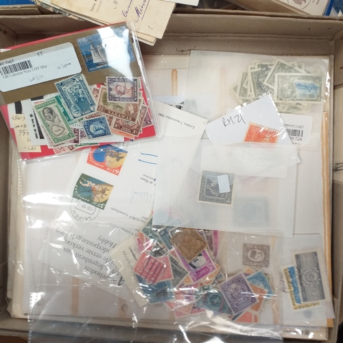 14 - Glory box - albums and stock books, box of loose stamps on/off paper, stock cards etc, empty album a... 