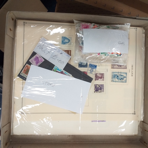 14 - Glory box - albums and stock books, box of loose stamps on/off paper, stock cards etc, empty album a... 