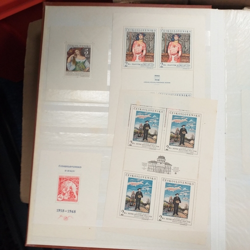14 - Glory box - albums and stock books, box of loose stamps on/off paper, stock cards etc, empty album a... 
