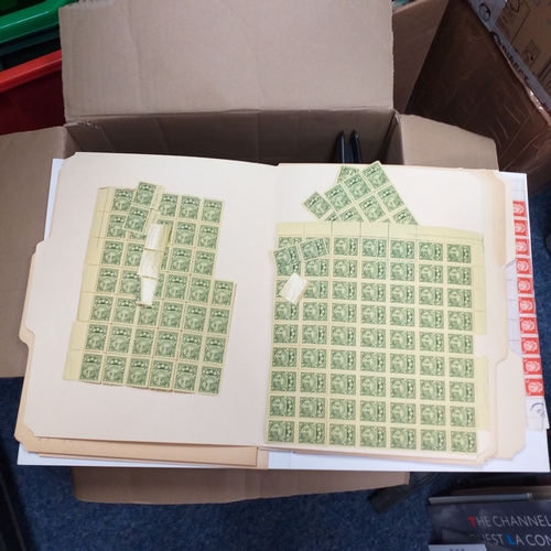 14 - Glory box - albums and stock books, box of loose stamps on/off paper, stock cards etc, empty album a... 