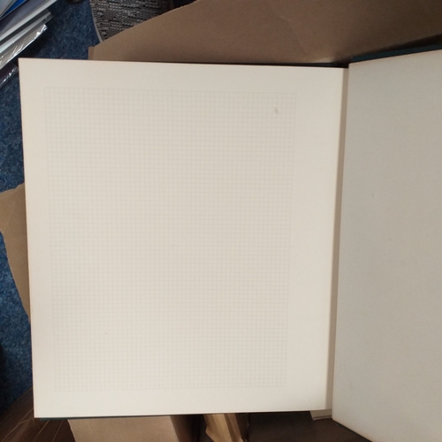 14 - Glory box - albums and stock books, box of loose stamps on/off paper, stock cards etc, empty album a... 